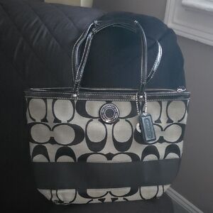 Coach Black Fabric Patterned Tote